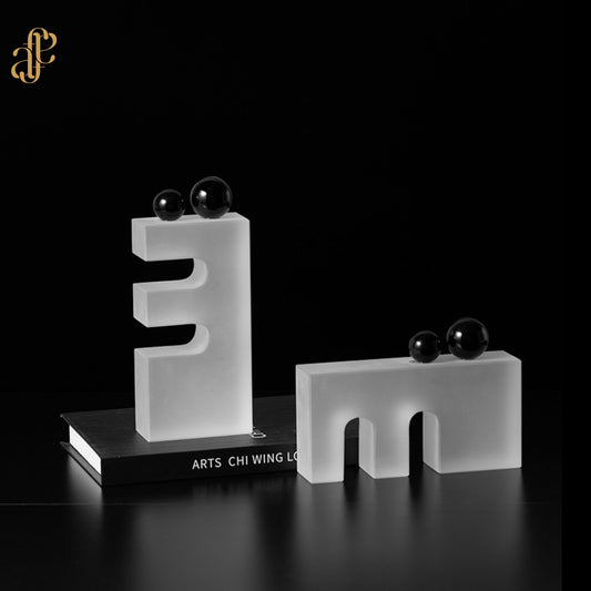 Modern Crystal Bookend Set – Frosted with Black Spheres