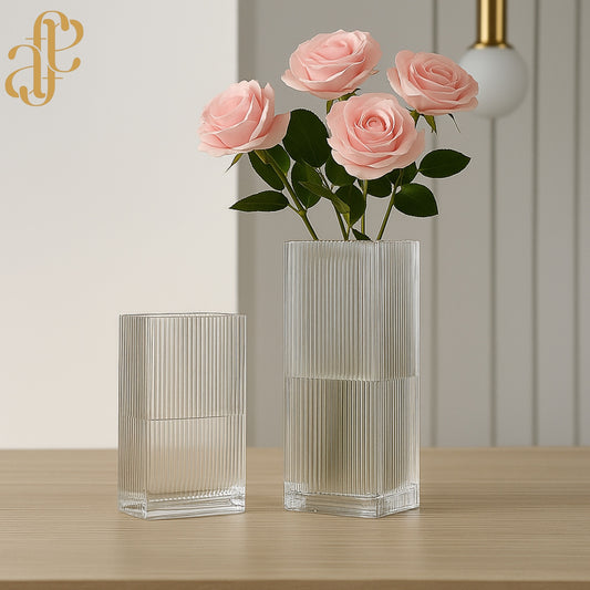 Ribbed Glass Cylinder Vase