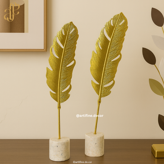 Golden Feather Metal Sculpture (Set of 2)