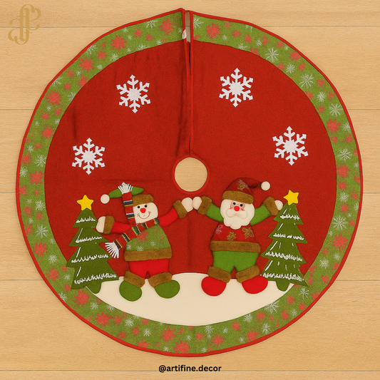 Christmas tree skirt featuring cheerful Santa