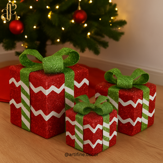 🎁 Glitter Christmas Gift Box Set – Red & Green