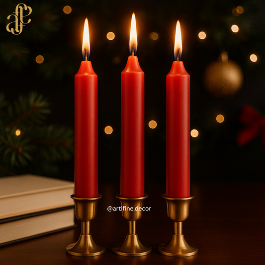 ✨ Festive Red Scented Taper Candles – Set of 3 ✨