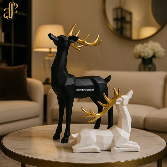Geometric Deer Sculpture Set - BlackXWhite