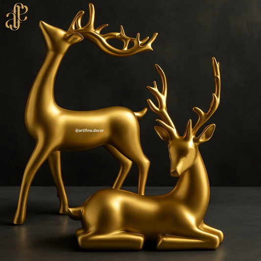Golden Reindeer Sculpture Set- Deer