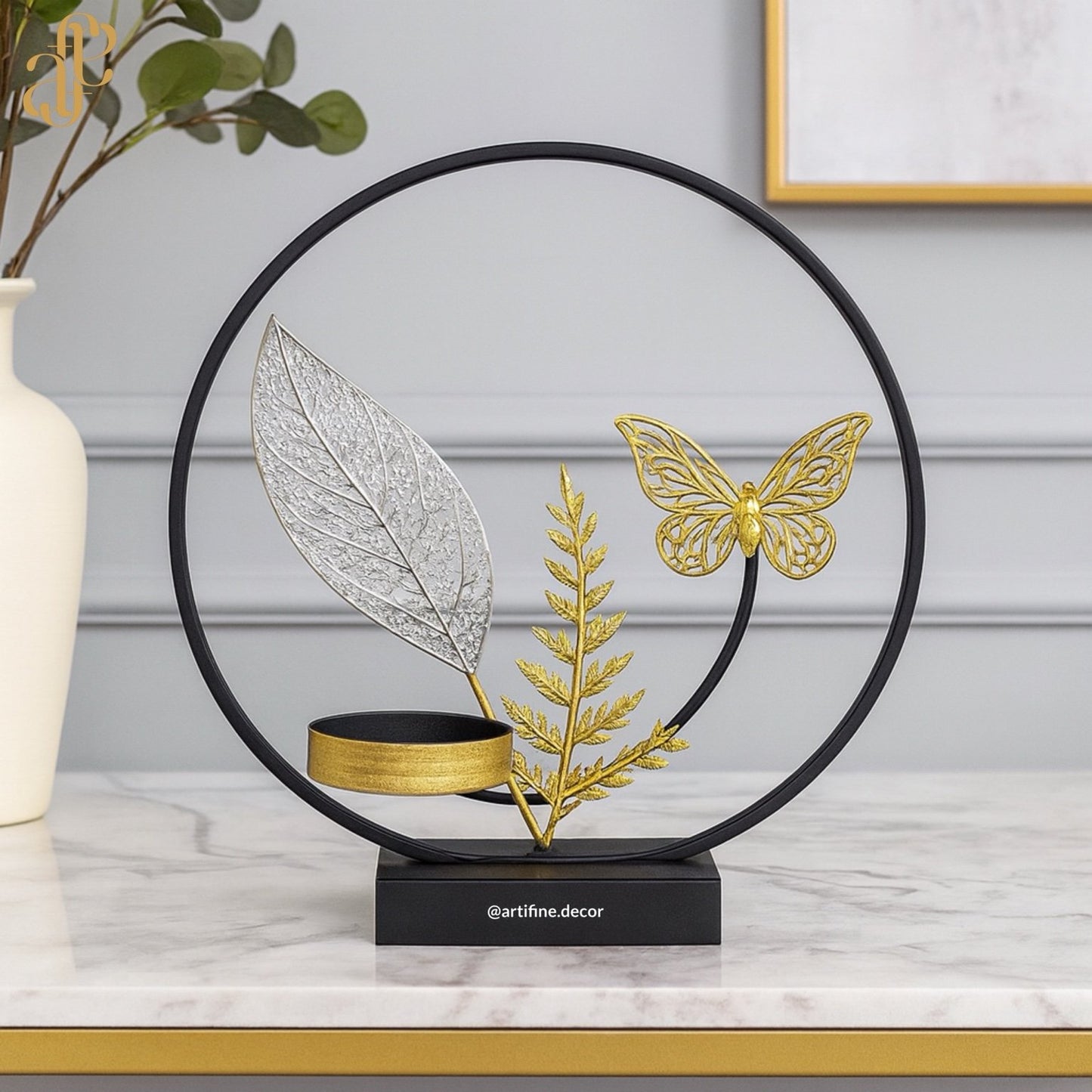 Golden Circle Butterfly Candle Holder