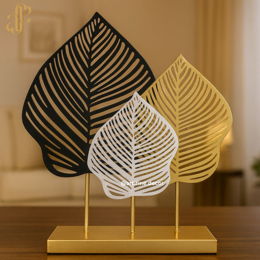 Golden Trio Leaf Sculpture