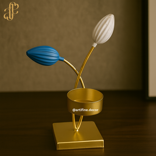 Lotus Bud Candle Holder – Blue & White