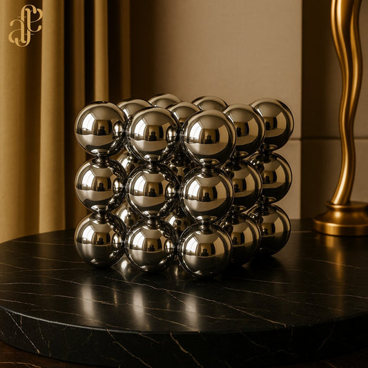 Crystal Sphere Cube – Geometric Decor with Metallic Finish