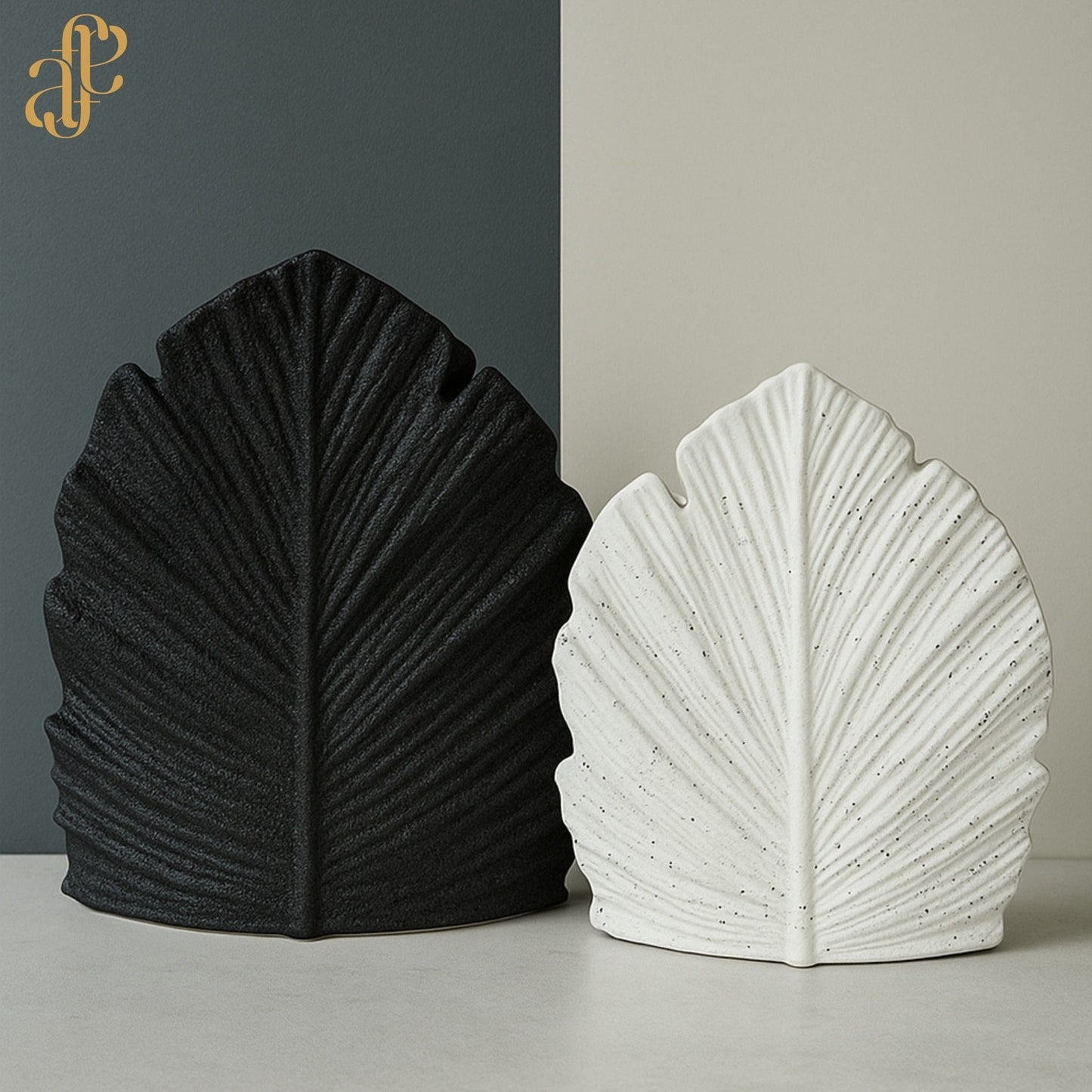 Leaf Silhouette Vases – Ceramic Textured Duo in Black & White