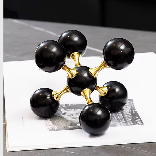Handcrafted Crystal-Black Atomic Sculpture – Gold Accents