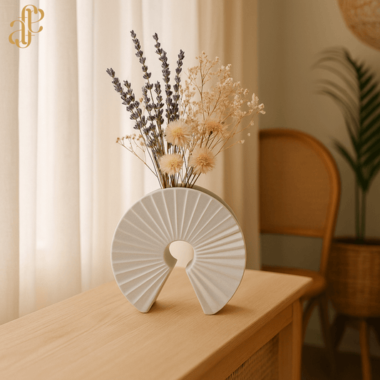 Radiant Arc Ceramic Vase - Textured Finish