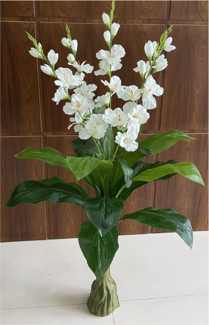 Luxury Artificial White Gladiolus Floor Plant – 1.2 m Elegant Bloom Arrangement