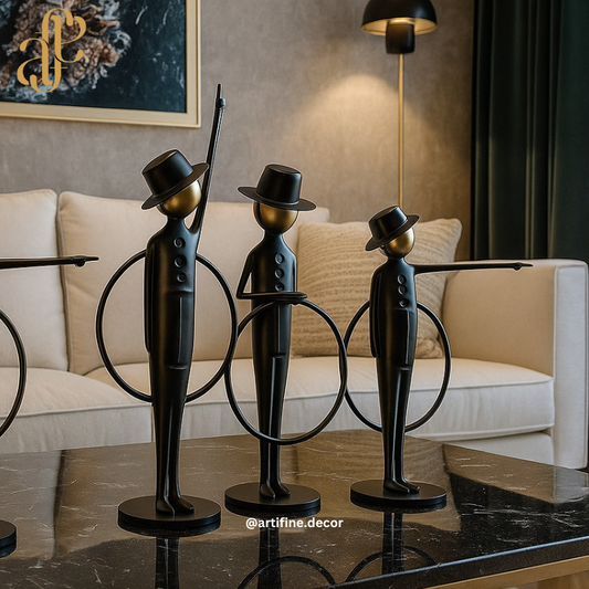 Luxury Black & Gold Metal Sculptures – Artistic Figurine Set