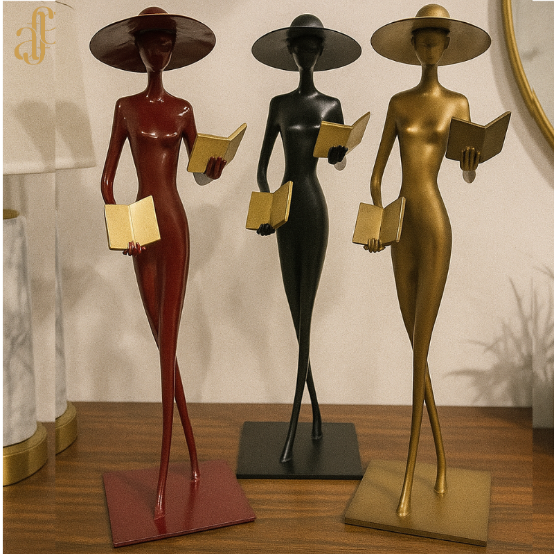 Luxury Lady Reading Figurine – Modern Metal Sculpture