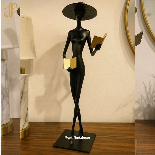 Luxury Lady Reading Figurine – Modern Metal Sculpture
