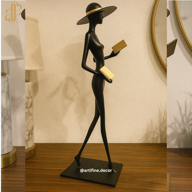 Luxury Lady Reading Figurine – Modern Metal Sculpture