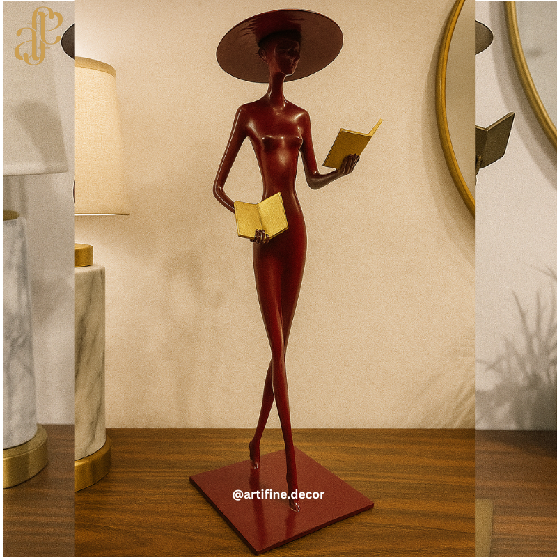 Luxury Lady Reading Figurine – Modern Metal Sculpture