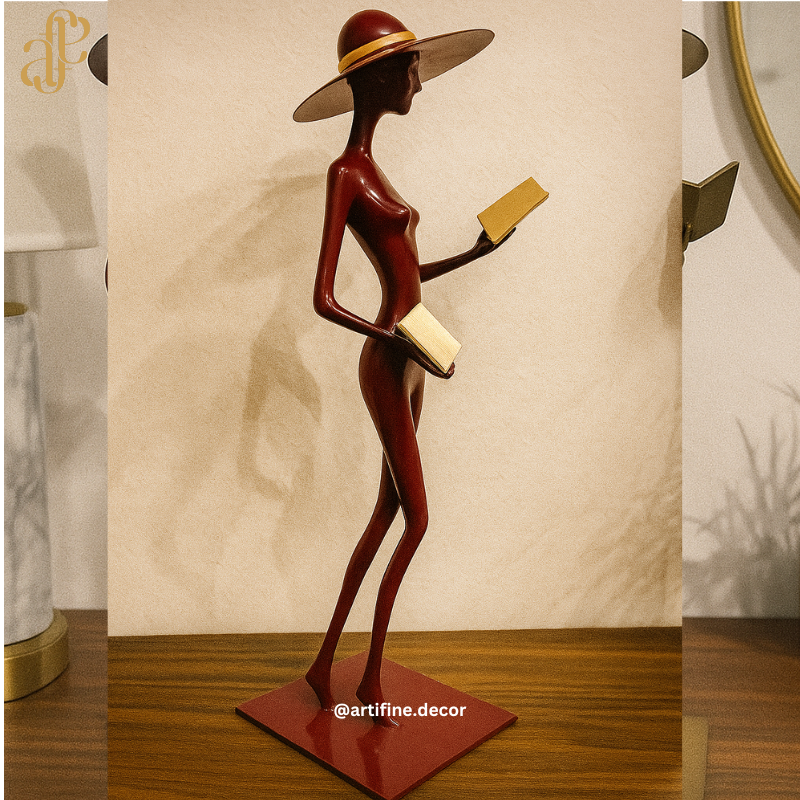 Luxury Lady Reading Figurine – Modern Metal Sculpture
