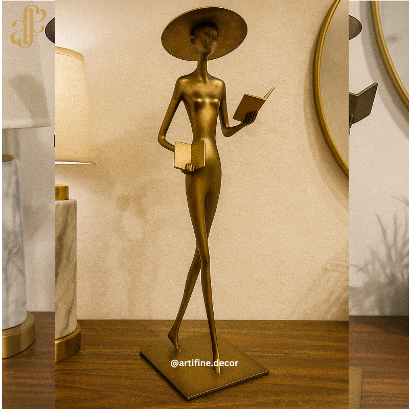 Luxury Lady Reading Figurine – Modern Metal Sculpture