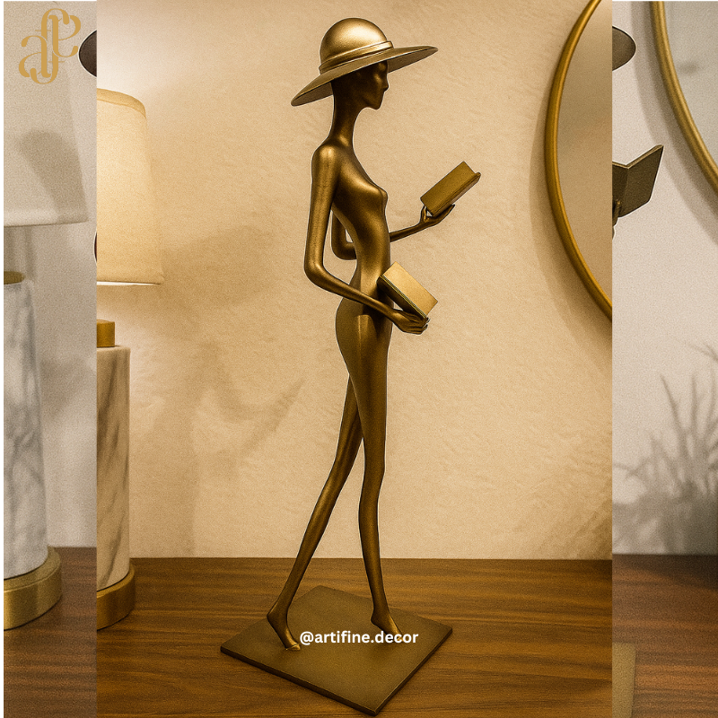 Luxury Lady Reading Figurine – Modern Metal Sculpture