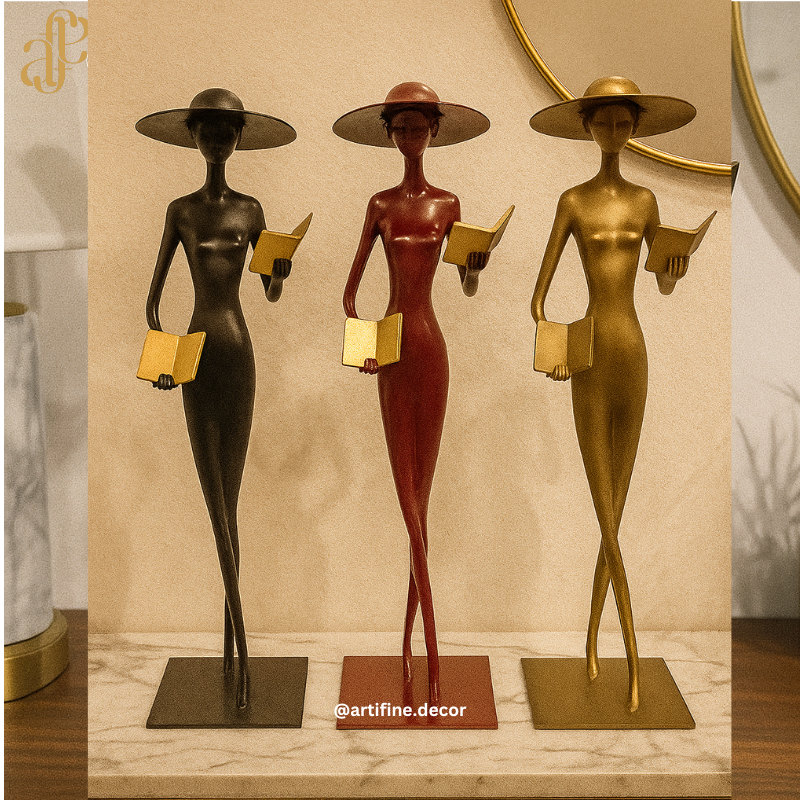 Luxury Lady Reading Figurine – Modern Metal Sculpture