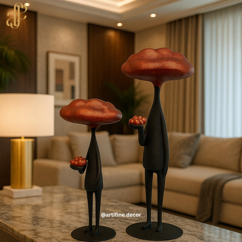 Modern Artistic Figurine Set – Black with Bronze/Red Texture