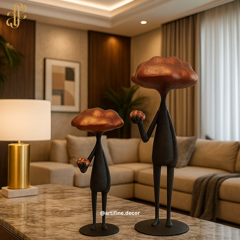 Modern Artistic Figurine Set – Black with Bronze/Red Texture