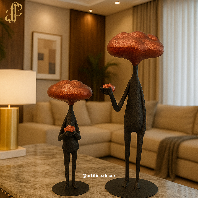 Modern Artistic Figurine Set – Black with Bronze/Red Texture