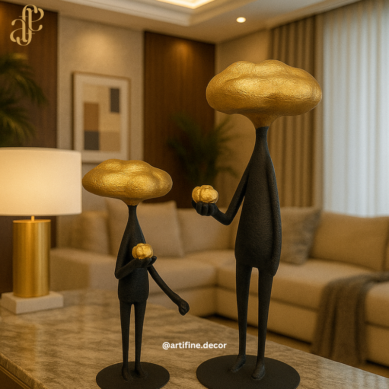 Modern Artistic Figurine Set – Black with Bronze/Red Texture