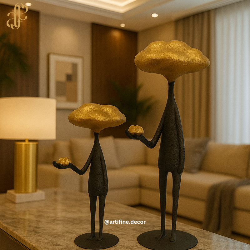 Modern Artistic Figurine Set – Black with Bronze/Red Texture