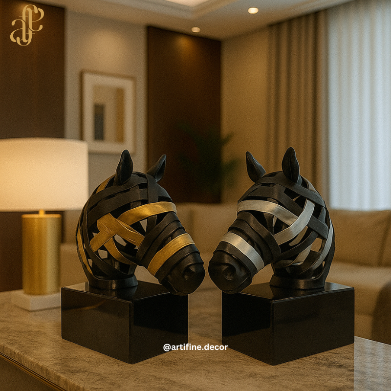 Black Metal Horse Bust with Gold/Silver Accents