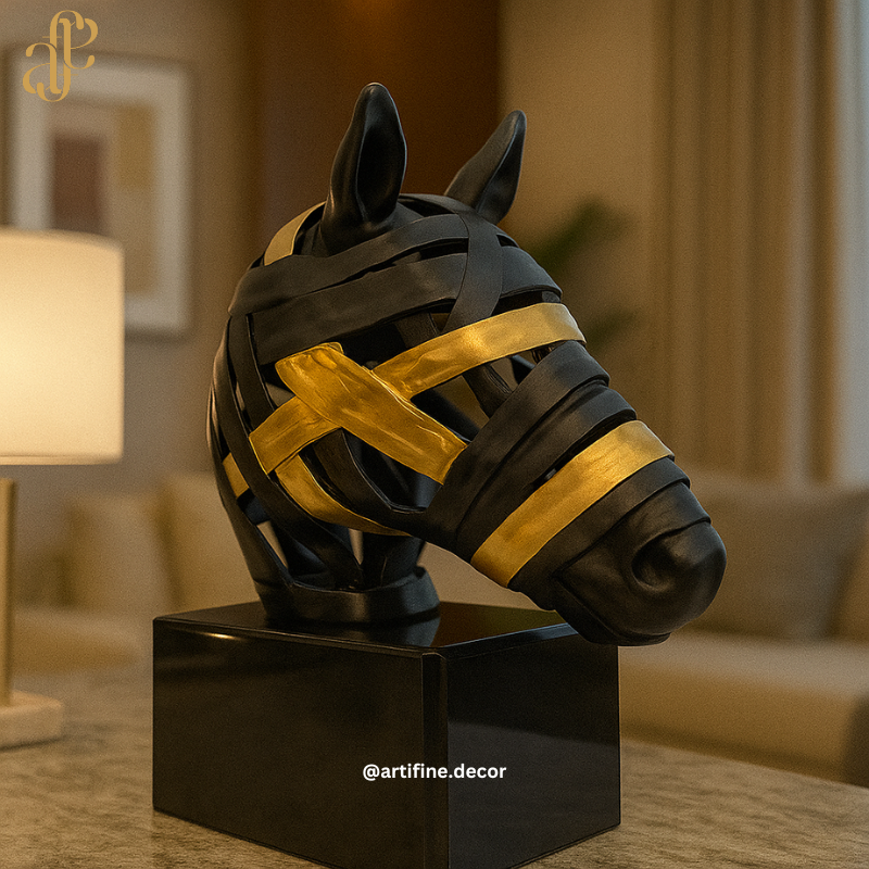 Black Metal Horse Bust with Gold/Silver Accents