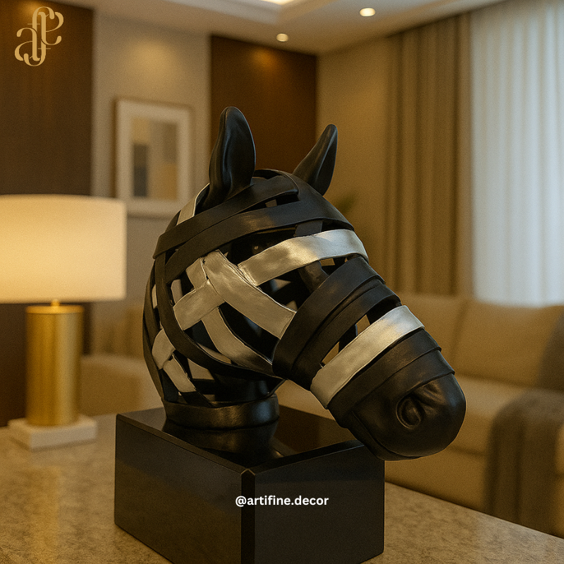 Black Metal Horse Bust with Gold/Silver Accents