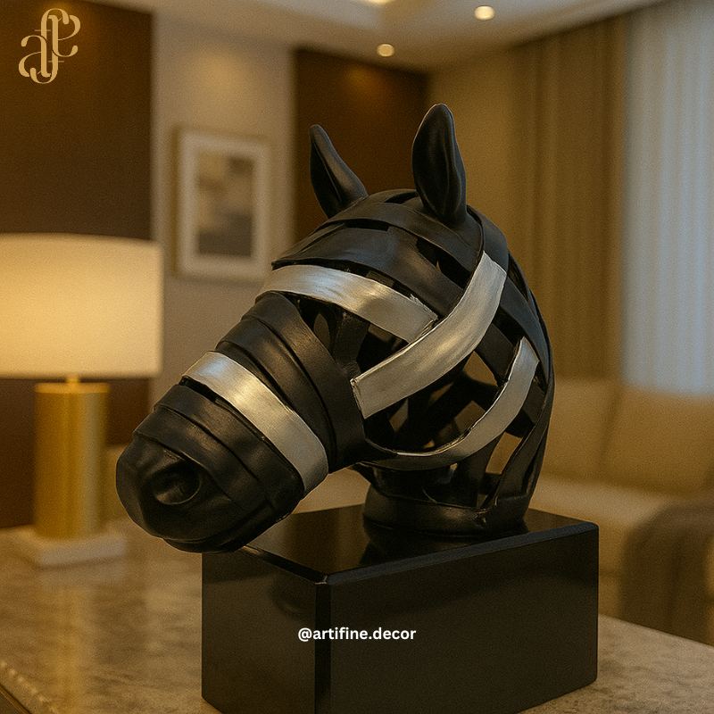 Black Metal Horse Bust with Gold/Silver Accents