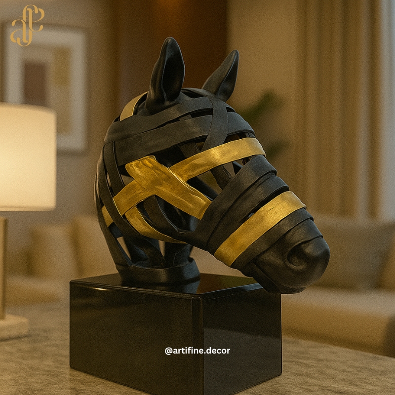 Black Metal Horse Bust with Gold/Silver Accents