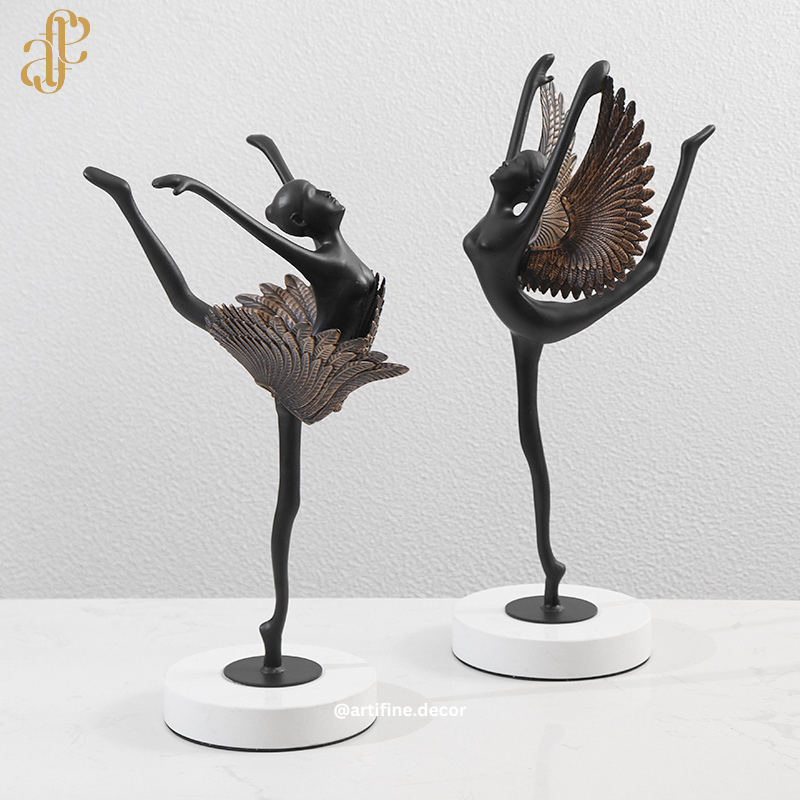 Luxury Ballerina Sculpture – Modern Metal Art (White / Bronze)