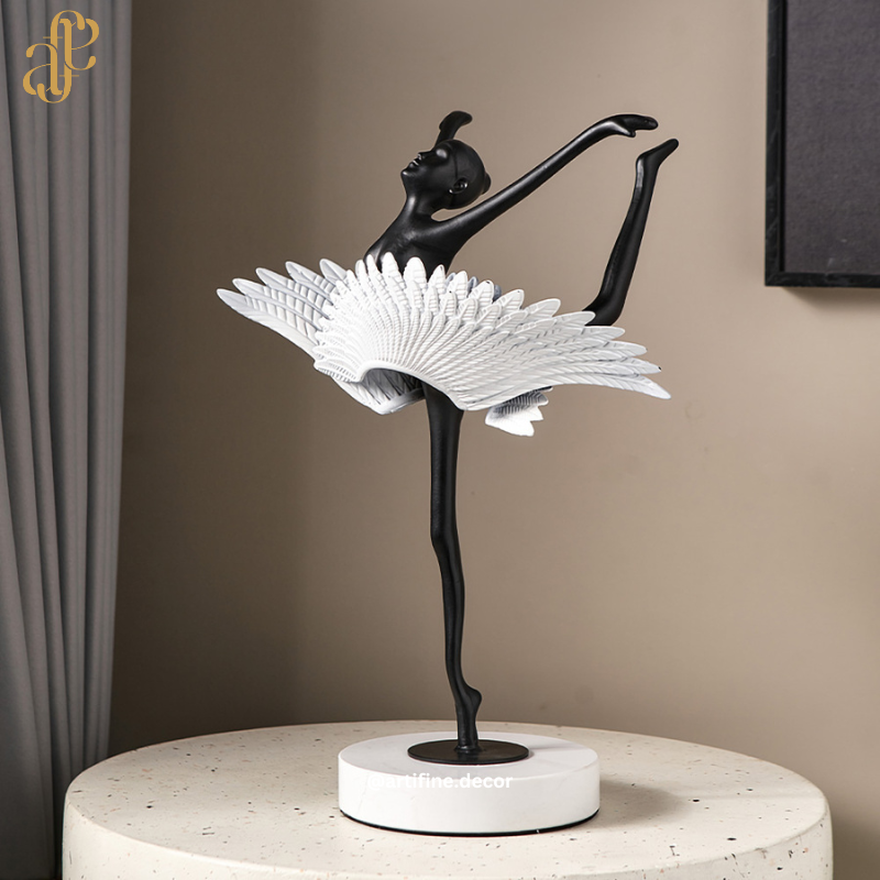 Luxury Ballerina Sculpture – Modern Metal Art (White / Bronze)