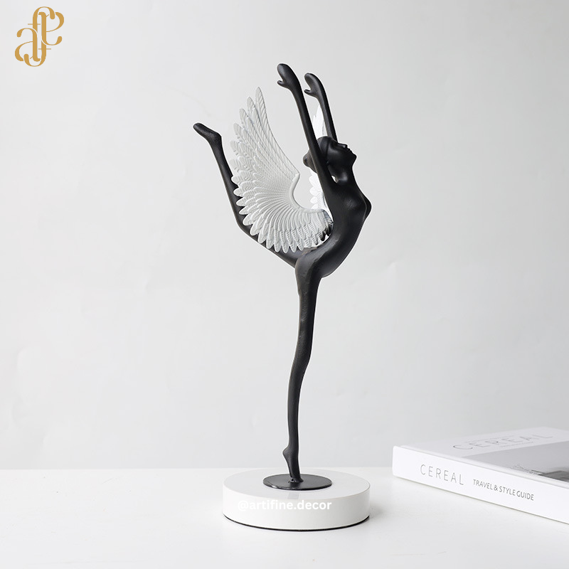 Luxury Ballerina Sculpture – Modern Metal Art (White / Bronze)