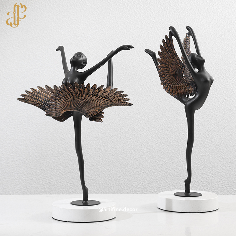 Luxury Ballerina Sculpture – Modern Metal Art (White / Bronze)