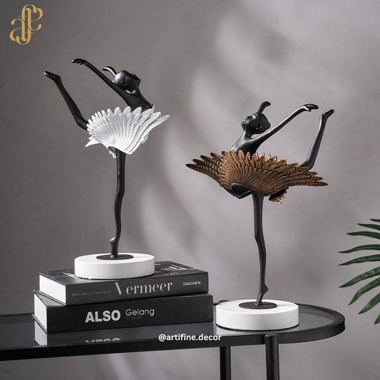 Luxury Ballerina Sculpture – Modern Metal Art (White / Bronze)