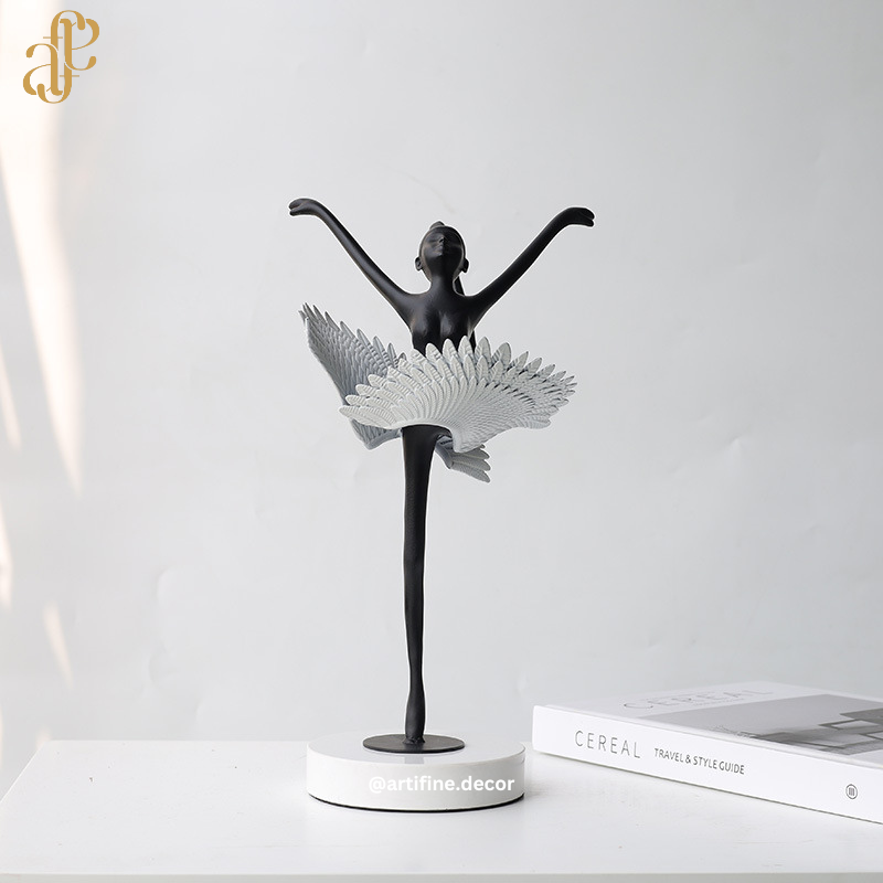 Luxury Ballerina Sculpture – Modern Metal Art (White / Bronze)