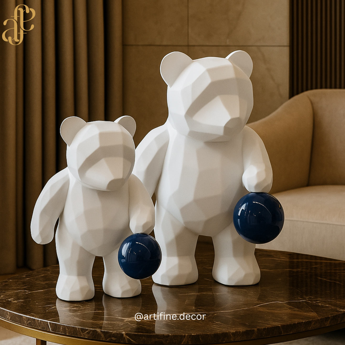 Modern Geometric Bear Sculpture Set – Color Ball Collection
