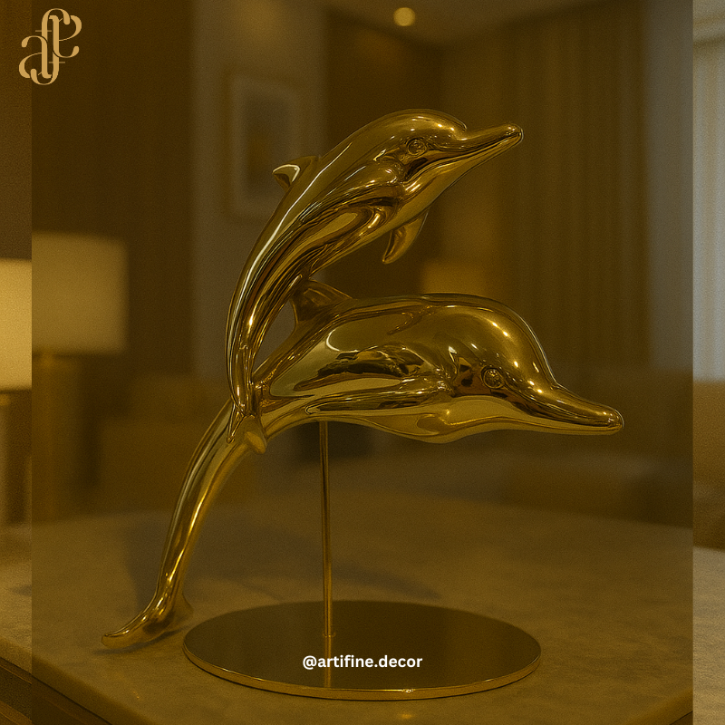 Premium Twin Dolphin Metal Statue (Gold / Silver / Black)
