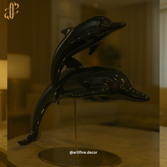 Premium Twin Dolphin Metal Statue (Gold / Silver / Black)