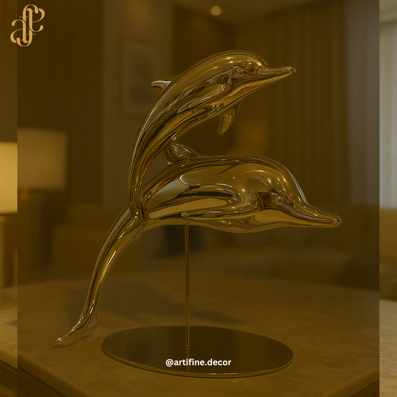Premium Twin Dolphin Metal Statue (Gold / Silver / Black)