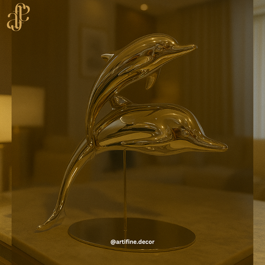 Premium Twin Dolphin Metal Statue (Gold / Silver / Black)