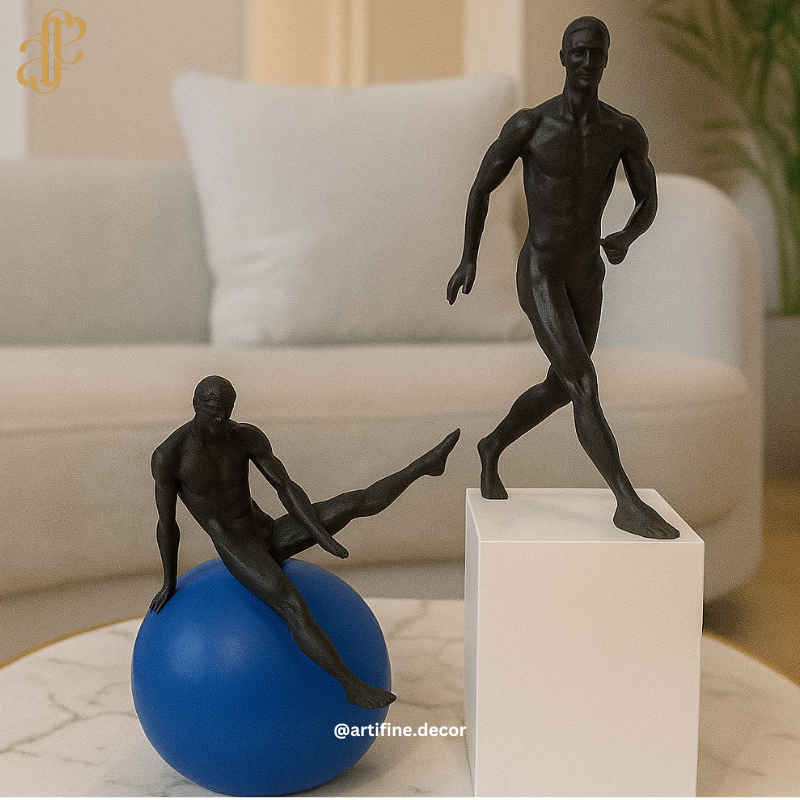 Black Abstract Male Figurines – Motion & Balance Sculptures