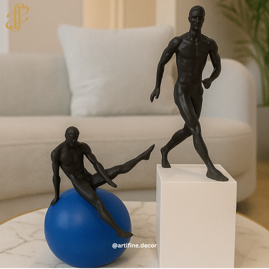 Black Abstract Male Figurines – Motion & Balance Sculptures