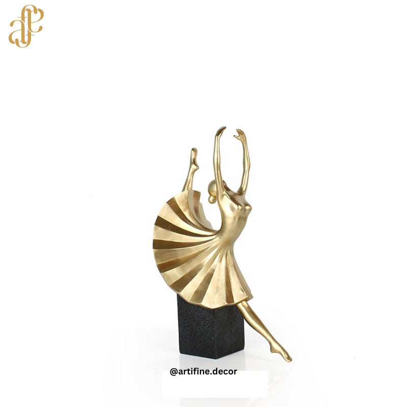 Golden Ballerina Sculpture – Luxury Dance Figurine on Black Base
