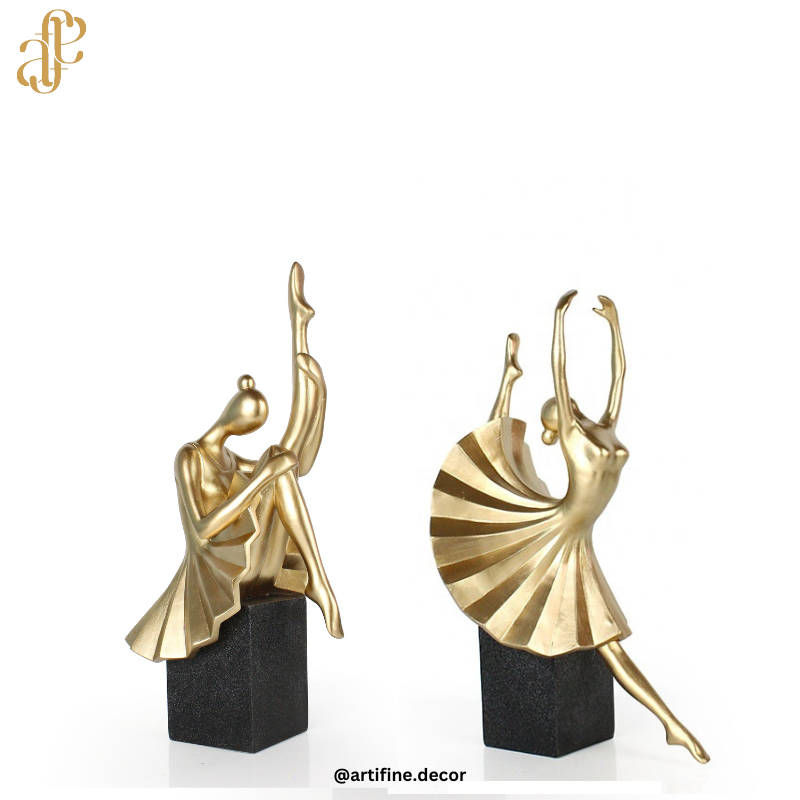 Golden Ballerina Sculpture – Luxury Dance Figurine on Black Base